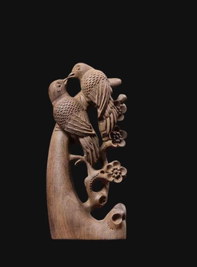 越南沉香木原木喜上眉梢木雕摆件家居客厅摆件实木雕刻木质工艺品