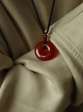 天然红玛瑙平安扣吊坠女款饰品火