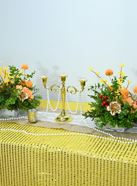 酒店生日宴森系橙黄色仿真花艺