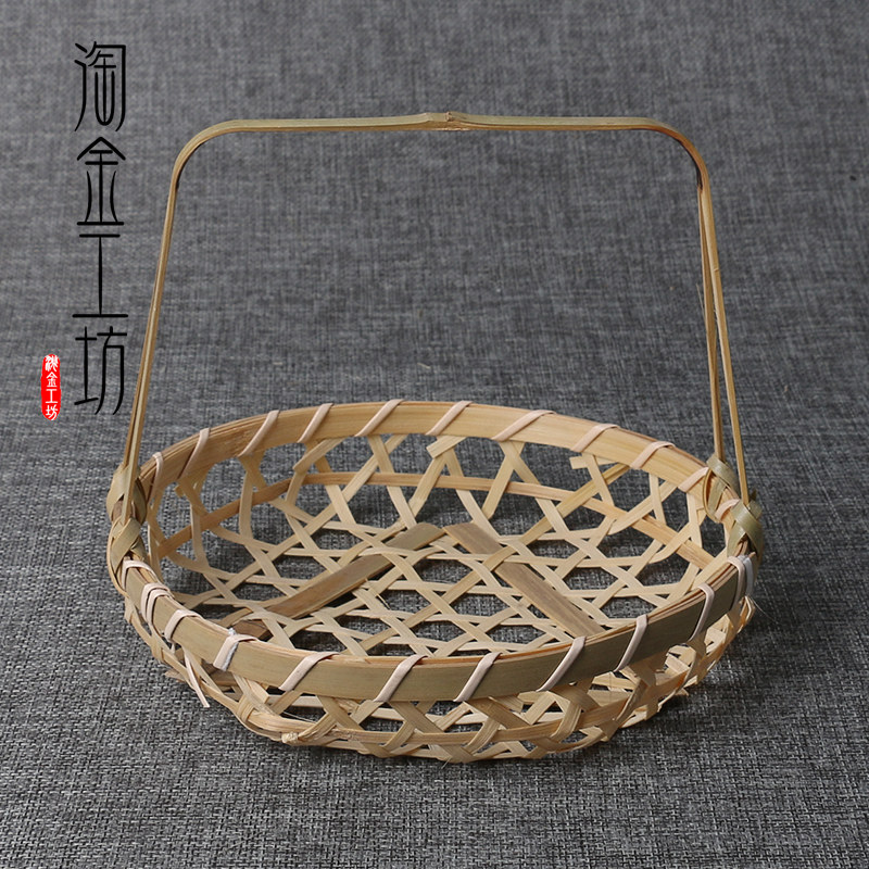 竹制品纯手工提手天然竹编手提竹篮篮子水果篮挂篮储物筐野餐篮_虎窝淘