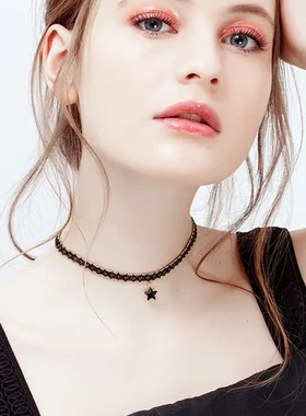 星星项圈锁骨链短款简约颈链项链气质黑色女饰品一件脖子颈带