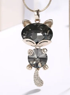 韩版项链简约时尚高档吊坠毛衣链服装女长款百搭水晶配饰品小猫咪