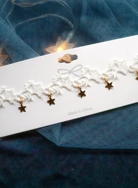 水滴项链蕾丝花珍珠Choker白色项圈锁骨链女颈链吊坠双层