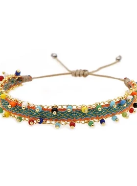 手工链条复古彩色手工钉珠手链织带民族欧美尼泊尔编织波西米