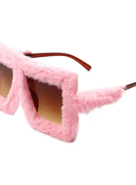 装饰镜毛绒方形毛毛社交天花板眼镜个性痞同款蹦迪太阳镜圣诞节幼