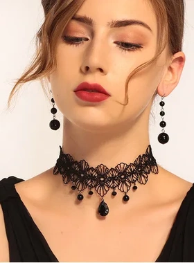 锁骨链遮疤短款水滴颈纹镂空简约项链脖链黑色贴气质遮choker花朵