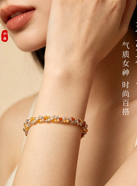 网红时尚彩发晶手链女轻奢小众高级极细麻花水晶气质手串饰品礼物