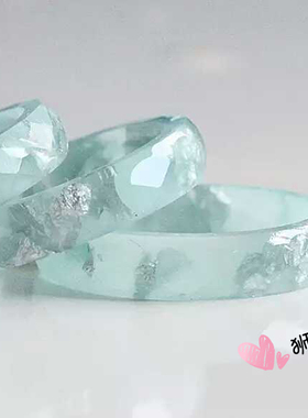 手工制作银箔树脂刻面女士戒指