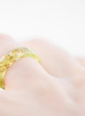 手工制作柠檬黄金箔半透明戒指