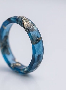 浅湖蓝戒指手工制作情侣戒指金箔
