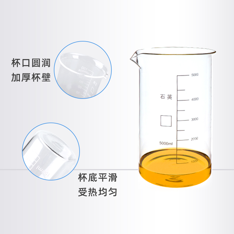 石英带刻度烧杯耐高温高纯度防腐蚀实验教学透明玻璃仪器5-5000ML - 图2