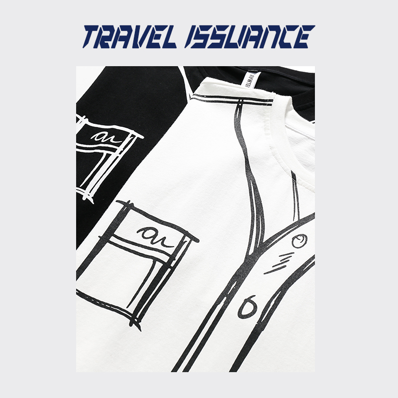 TRAVEL ISSUANCE 日系创意趣味涂鸦潮牌ins学院风休闲百搭设计感 - 图2