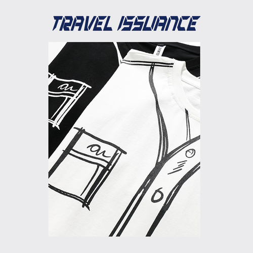 TRAVELISSUANCE日系创意趣味涂鸦潮牌ins学院风休闲百搭设计感