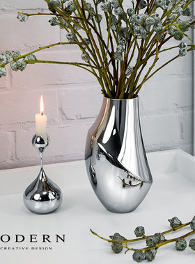 摩登MODERN北欧简约软装饰客厅摆件插花花器不锈钢花瓶轻奢样板房