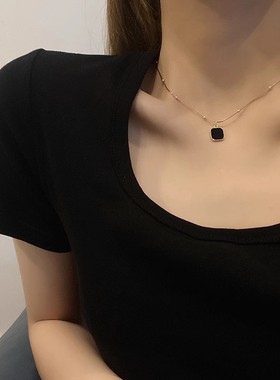 黑色几何项链女高级设计感小众夏天显白气质新款锁骨链简约配饰潮