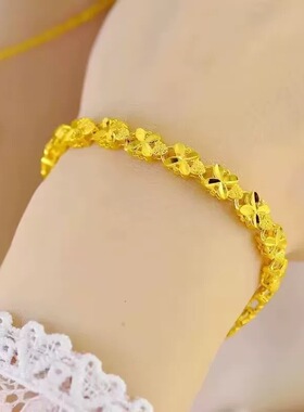 今日【抢正品】纯真沙金色手链女款招财气质实心首饰四叶草送礼物