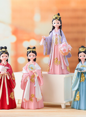 新款国潮汉服撑伞女孩摆件