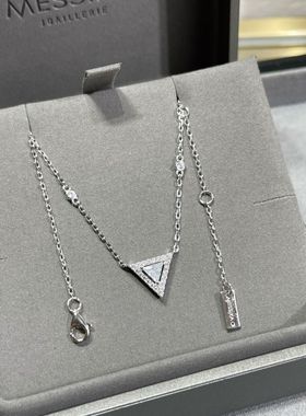 欧美时尚镶钻Baby Move滑动三角项链V金镀18K白金满钻吊坠锁骨链