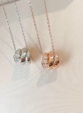 高版三圈镶满钻蛇项链手镶钻V金镀18K玫瑰金CNC精雕欧美时尚轻奢