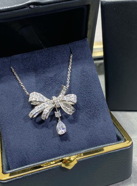 蝴蝶结项链V金锁骨链女锆石