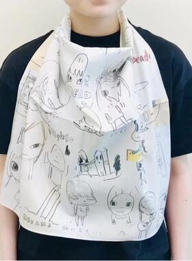 奈良美智拼贴画方巾手帕