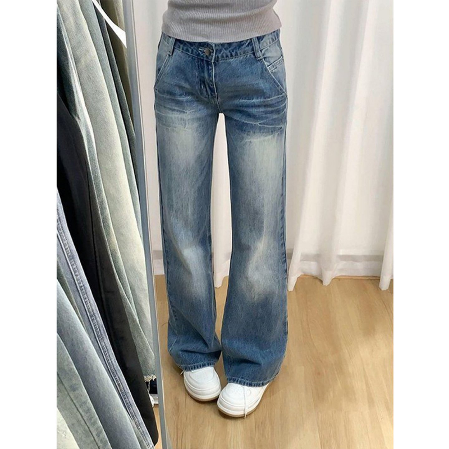 小个子低腰裤子夏薄款辣妹微喇牛仔裤女款新款休闲裤宽松直筒长裤,淘宝优惠券,粉丝福利购,淘宝优惠卷