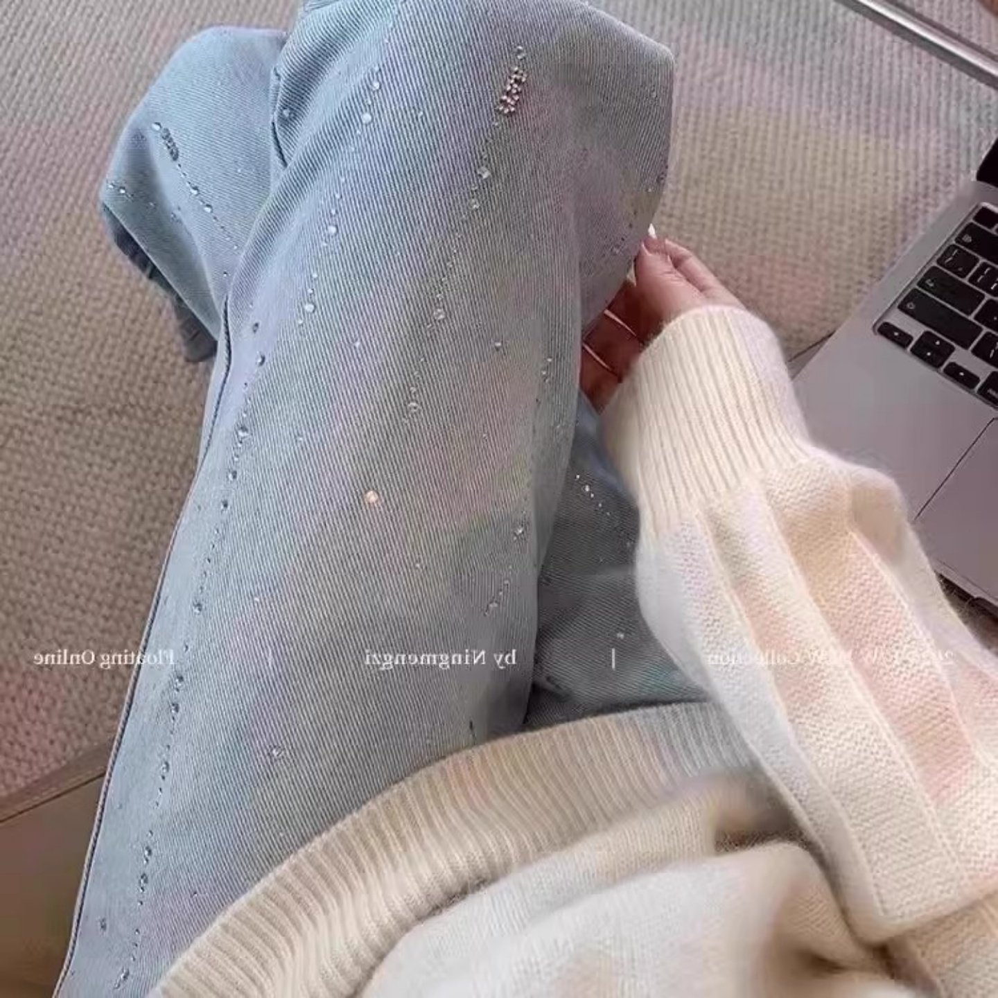 复古浅蓝色烫钻阔腿牛仔裤女2026春季新款高腰遮胯显瘦直筒长裤子,淘宝优惠券,粉丝福利购,淘宝优惠卷