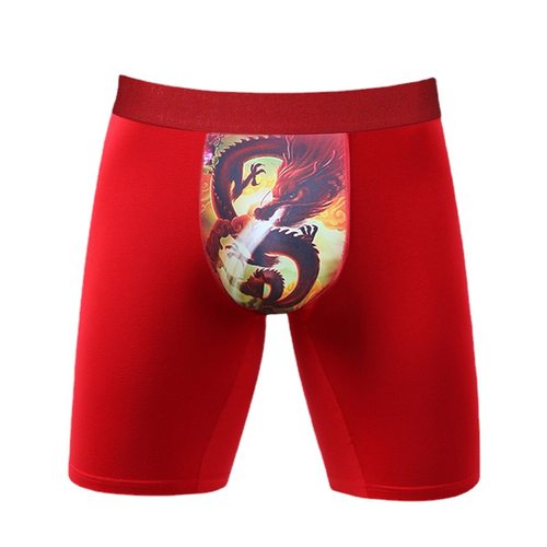 本命年男士内裤防磨腿纯棉平角裤结婚大红生肖红色加长运动四角裤 - 图0