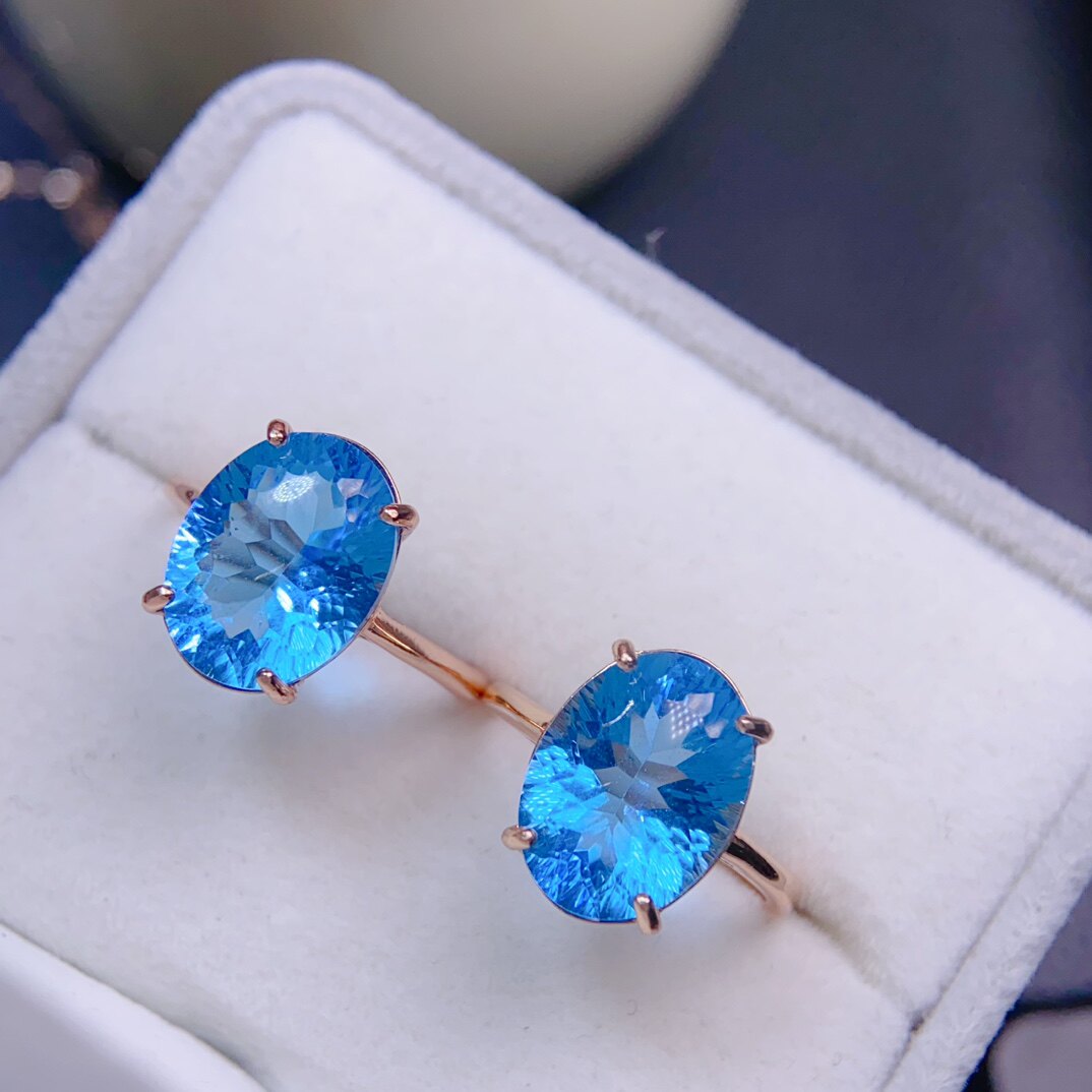 Swiss blue topaz ring, main stone size 10*13mm, 925 silver precision inlay. Hydrating water