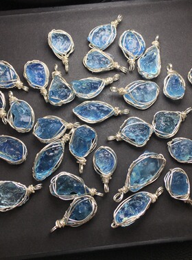 海蓝宝原石绕线款（大颗粒），铜线制作补水