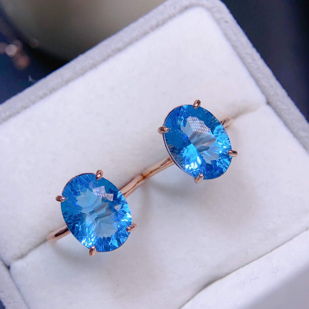 Swiss blue topaz ring, main stone size 10*13mm, 925 silver precision inlay. Hydrating water