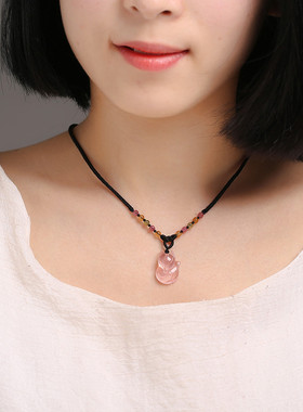 招桃花好人缘女粉水晶狐狸吊吊坠