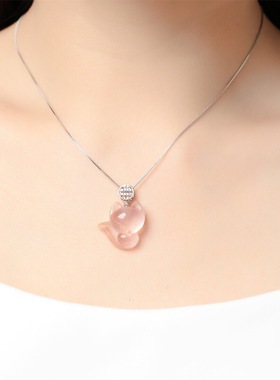 视频祝福粉水晶狐狸吊坠女招桃花