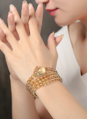 招财转运天然黄水晶狐狸手链女男