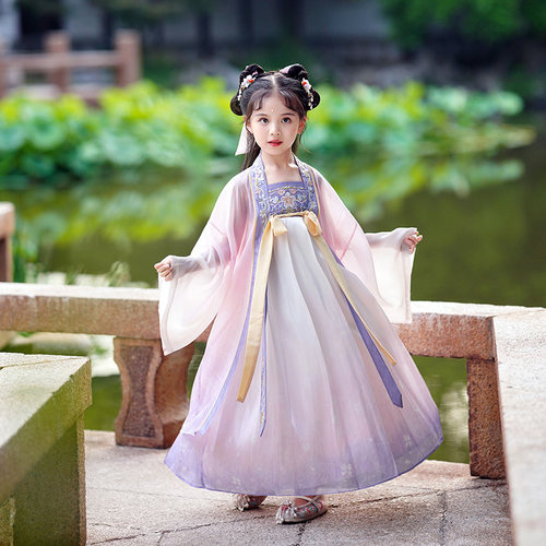 锦仙谣汉服女童春季新品两件套裙女宝宝连衣裙古风襦裙桃花酿 - 图1