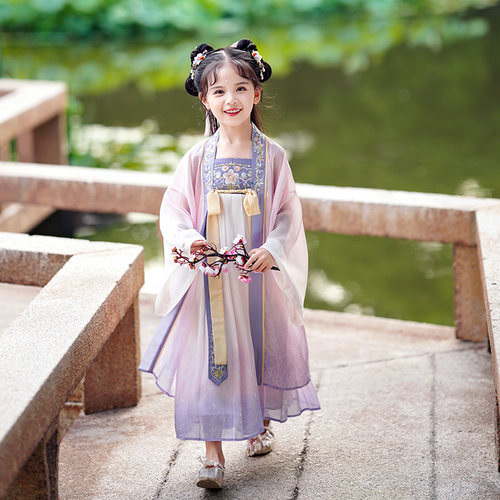 锦仙谣汉服女童春季新品两件套裙女宝宝连衣裙古风襦裙桃花酿 - 图2