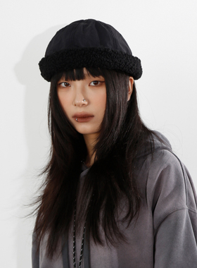 瓜皮帽水兵帽男女羊羔绒日系秋冬