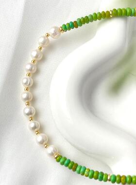 新中式绿松珍珠国潮项链锁骨链复古气质百搭小众高级简约女