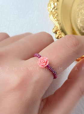 天然石榴石戒指玫瑰花男女