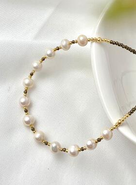 新中式黑金珍珠国潮贝珠项链锁骨链复古气质百搭小众高级简约女