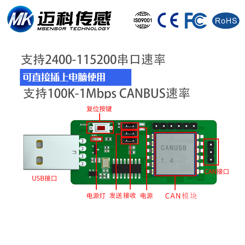 串口转CAN总线USB转CAN双向透传模块总线分析仪CAN2.0 CANopen - 图1
