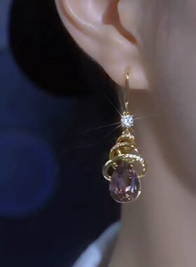 紫色水钻缠绕水滴耳环女