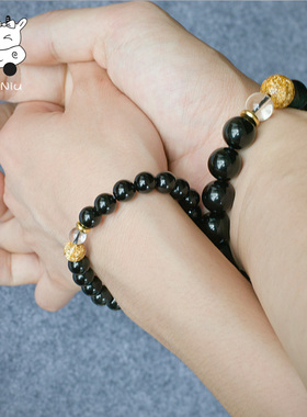 招财情侣彩虹眼黑曜石手串