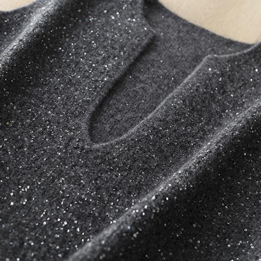 超好看法式气质满天星亮片大V领马海毛羊毛针织马甲宽松叠穿背心 - 图1