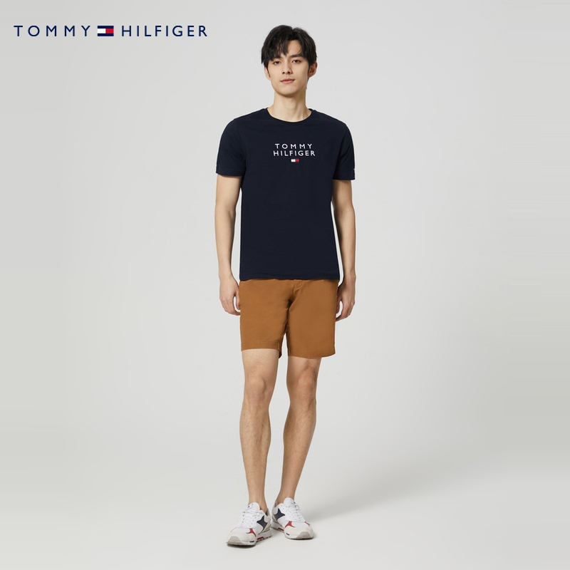 Tommy男装纯棉平纹针织简约刺绣舒适圆领打底短袖T恤XM0XM02307-图1