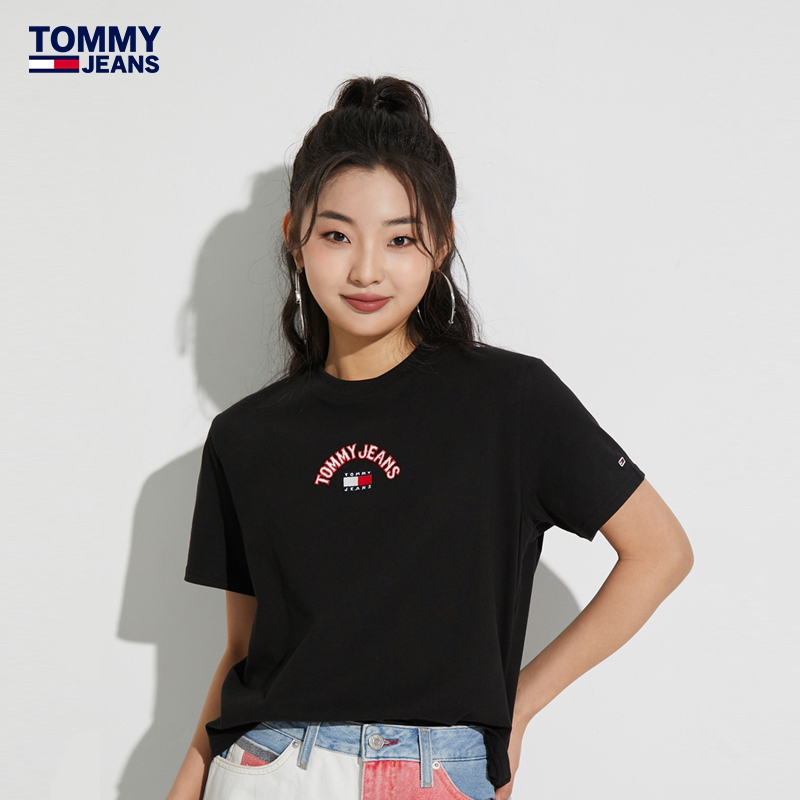 Tommy 女装重磅纯棉经典弧形刺绣字母合身版短袖T恤DW0DW15650 - 图3