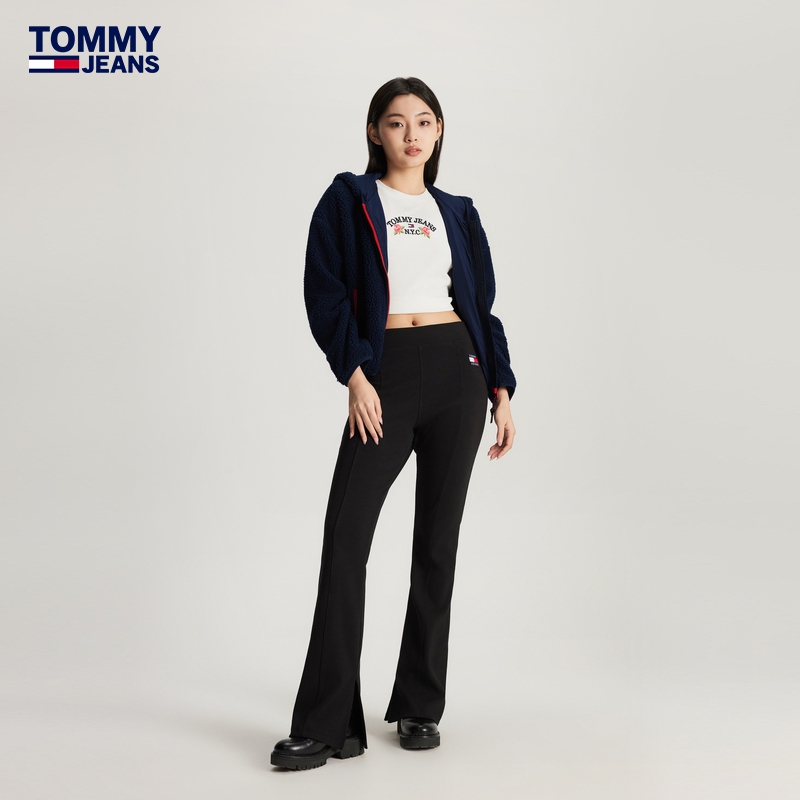 Tommy秋冬女装舒适仿羊羔绒刺绣连帽拉链开衫卫衣外套TWOMP902-图0