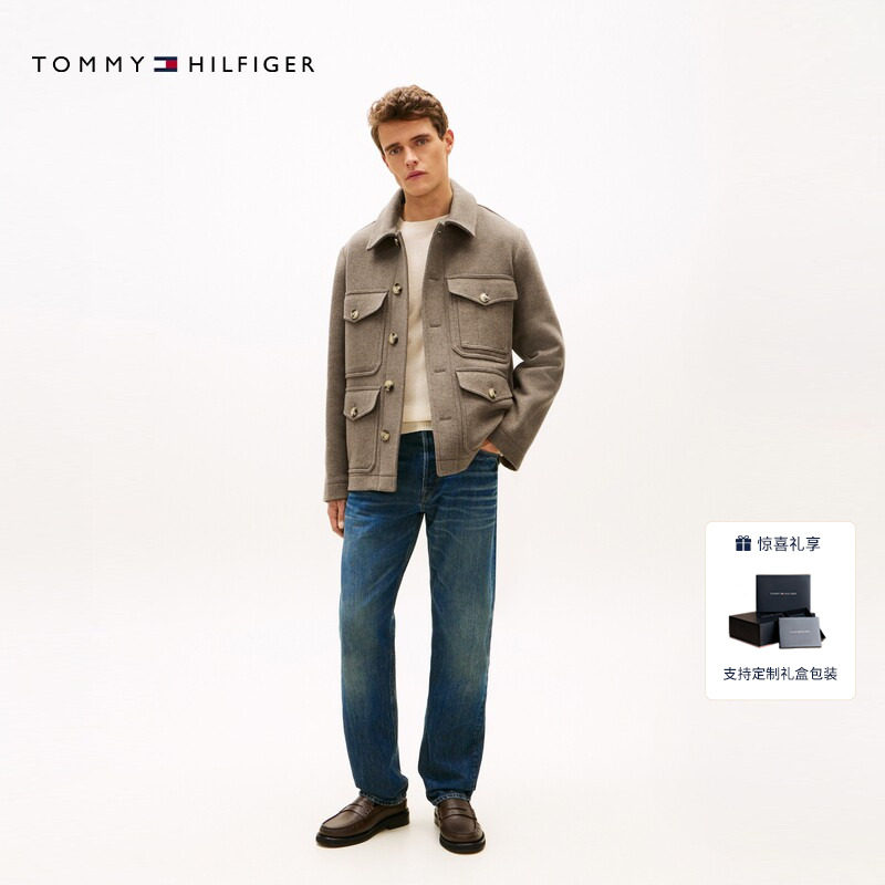 Tommy men's wool-blend lapel coat coat