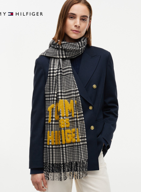 Tommy女装纯羊毛格纹流苏围巾