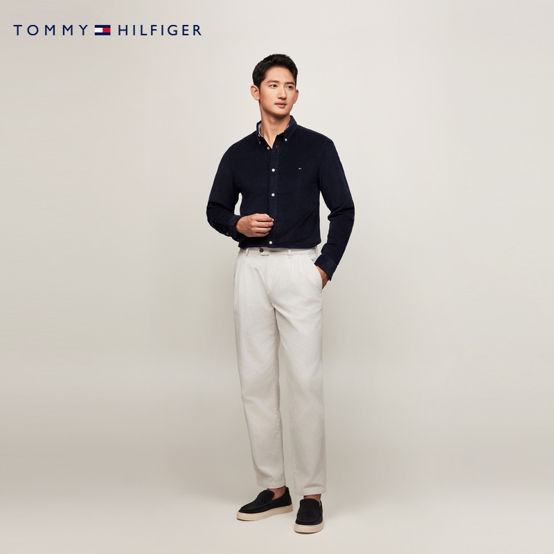 【灯芯绒】Tommy秋冬男装商务休闲纯色修身长袖衬衫外套 - 图1